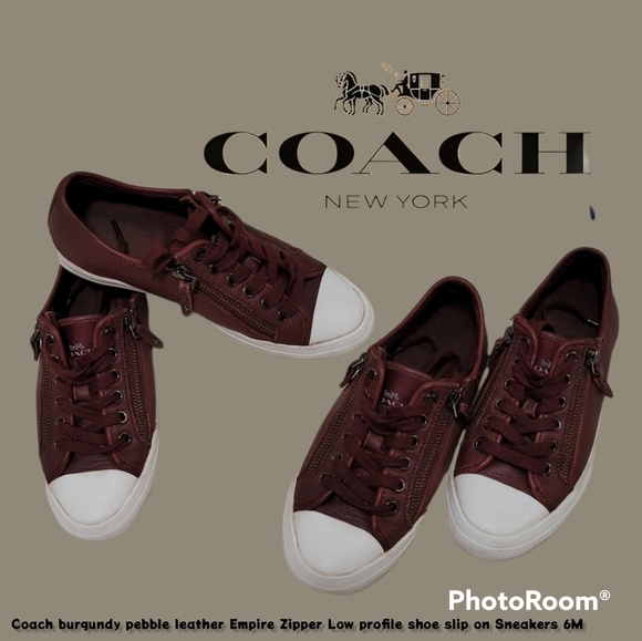 Coach burgundy pebble leather Empire Zipper Low profile shoe slip on Sneakers 6M